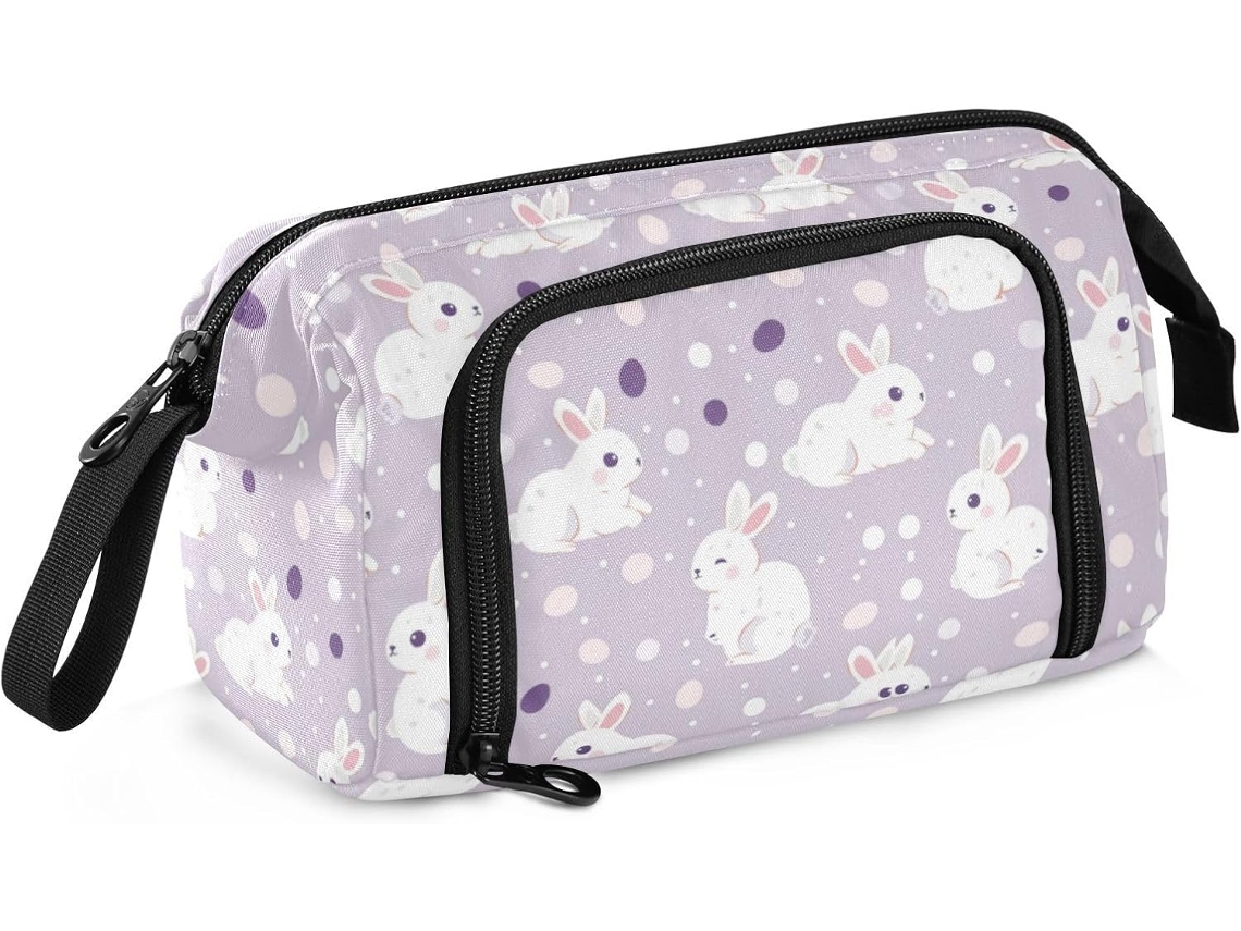 Estojo Grande com Estampa de Coelho Branco Portátil Ideal para Adolescentes e Jovens Adultos 24 X 9,5 15 Cm