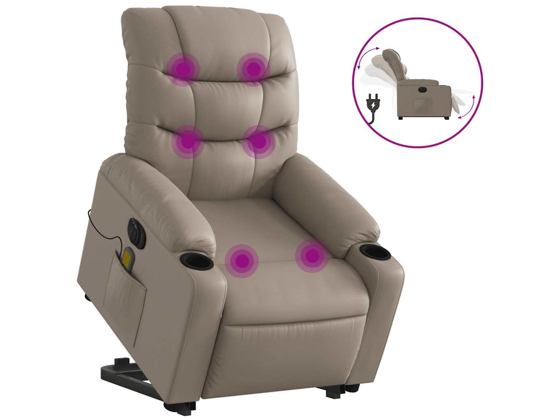 Poltrona reclinável massagens elétrica elevatória VIDAXL Marrom Couro Artificial (75.5 x 147 x 80.5 cm)