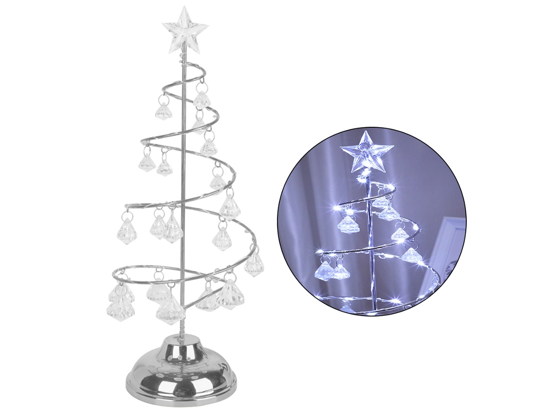 Rebe-lâmpada De Natal Led Em Espiral Com Baterias E Cúspide Estrela Para Mesa Decoração Lar Dormitório Prata