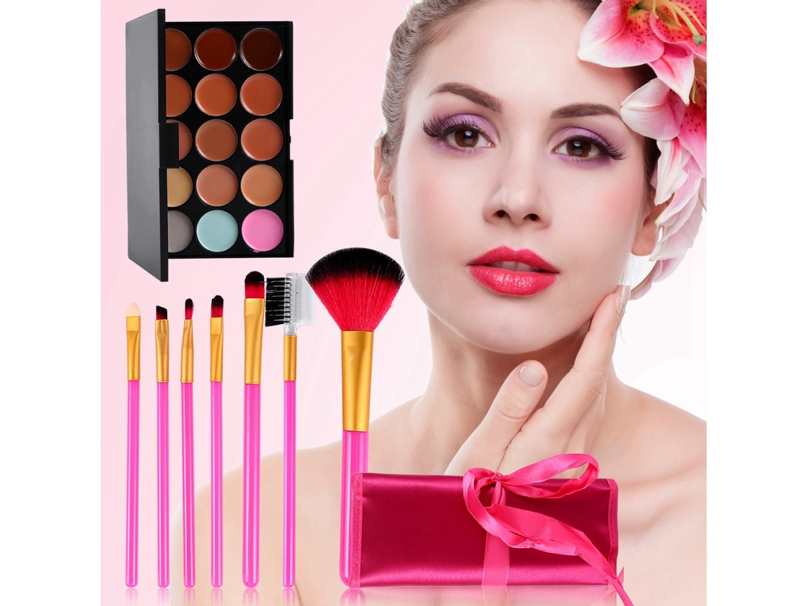 Kit De Pinceis De Maquiagem E Paleta De Corretivo Maquiagem Correção