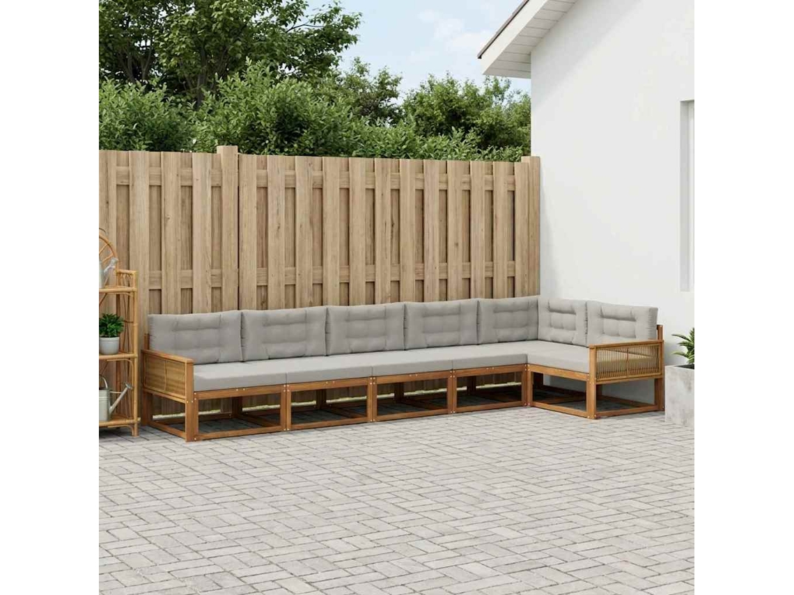 Vidaxl Conjunto De Sofás Para Exterior 6 Pcs Natural E Cinza Claro