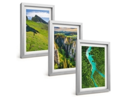 Composição De Quadrosmontanhas Verdes, Rio, Rochas Moldura Prateada Imagens Para Um Quarto Infantil Espelharte (3 Peças 20x30 Cm)