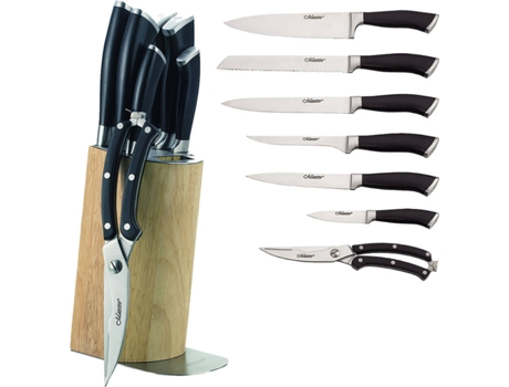 Bloco de Facas de Cozinha, 8 pcs.,   Bloco de Madeira, Lâminas de Aço Inoxidável, Tesoura