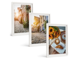 Galeria De Pinturas Murais Ruas De Café, Girassóis Moldura Branca Fotos Para O Escritório Espelharte (3 Piezas De 40x60 Cm)
