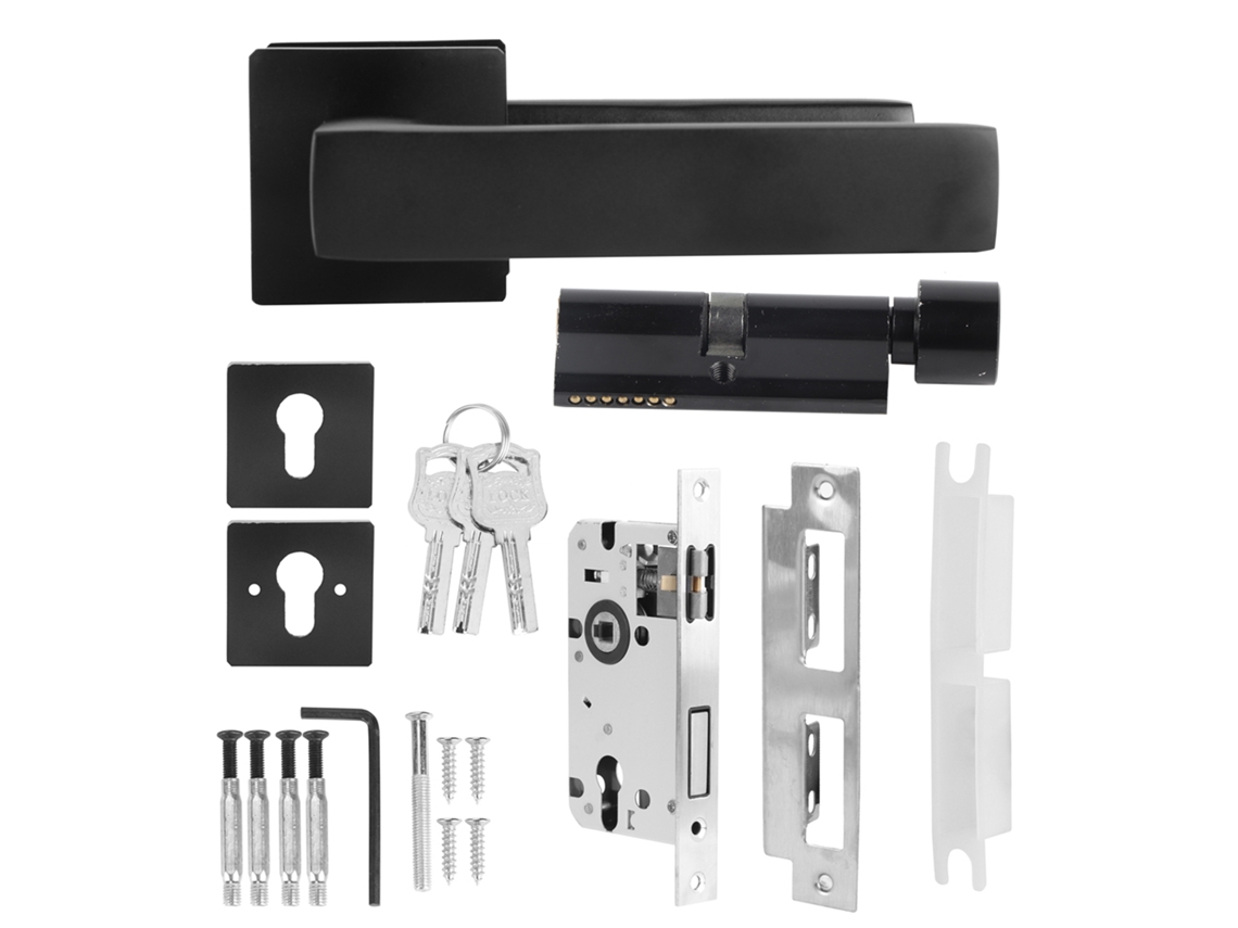 Conjunto Porta Primerox Maçaneta com Trava Liga de Zinco Preto Ajustável