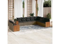 Vidaxl 10 Pcs Conjunto Sofás de Jardim C/ Almofadões Vime Pe Cinzento