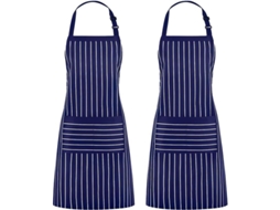 Rebe-delantal Com Listras Ajustável 2 Peças Com 2 Bolsos, Unissex Para Cozinha Chef Churrasco Pintura Azul Marinho