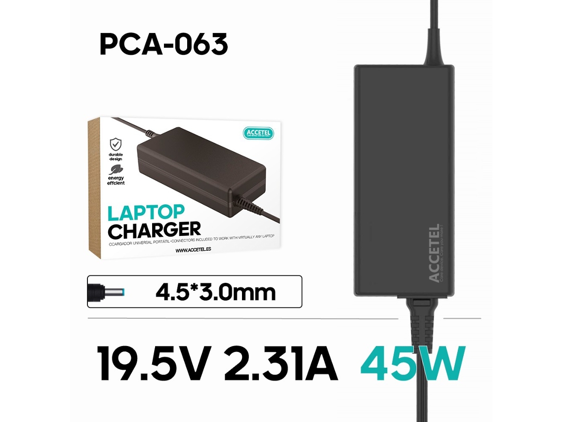 Carregador para laptop Dell PCA-063, 19,5 V, 2,31 A, 4,5 x 3,0 mm, 45 W