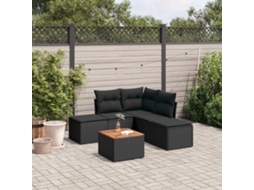 Vidaxl 6 Pcs Conjunto Sofás De Jardim C/ Almofadões Vime Pe Preto