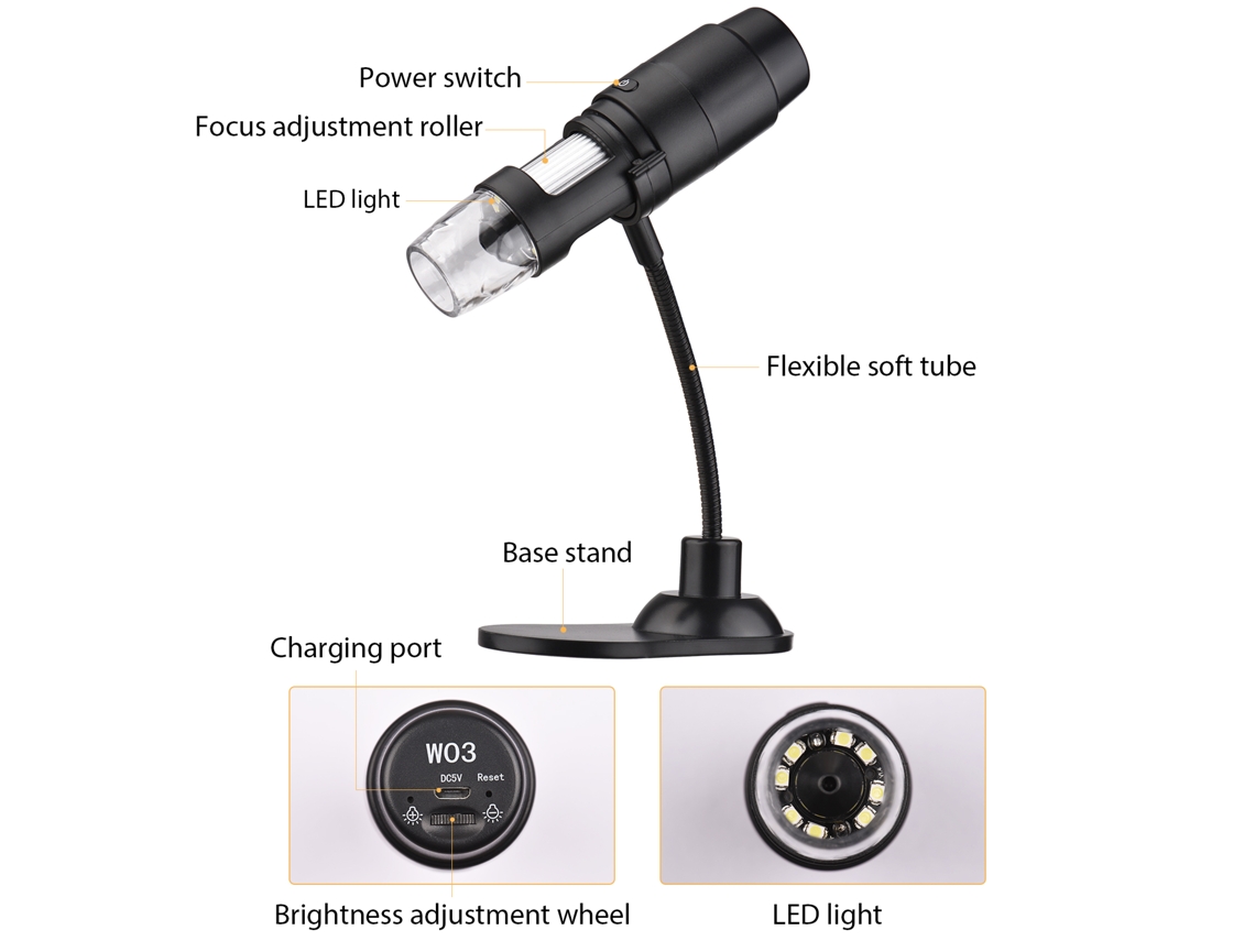Microscópio Digital Wifi Sem Fio 1000x Câmera 1080p Modelo W04