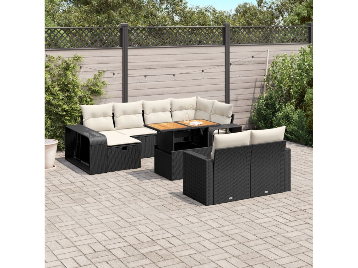 Vidaxl 11 Pcs Conjunto Sofás De Jardim C/ Almofadões Vime Pe Preto