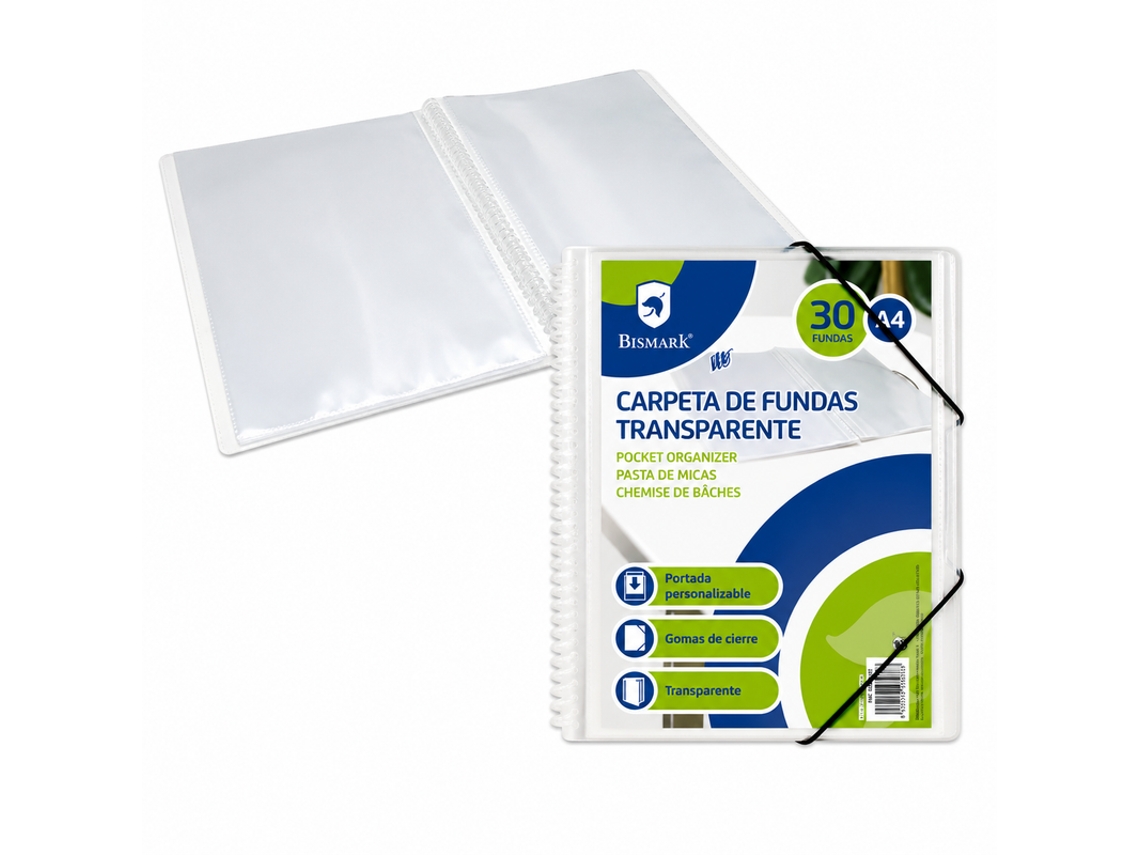 Pasta De Espiral Com 30 Micas A4 Bismark 328232 Transparente