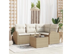 Vidaxl Conjunto De Sofá De Jardim 5 Pcs Bege E Branco Vime Pe