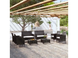 Vidaxl 8 Pcs Conjunto Lounge De Jardim C/ Almofadões Vime Pe Preto