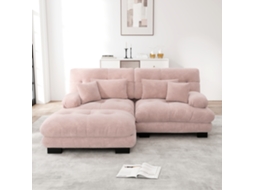Sofá Canto Rosa Chenille, 2l, 2 Almofadas, Puff.-kd