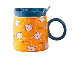 Caneca de 420Ml com Tampa e Colher Caneca de Coelho de Cerâmica Caneca de Água para Casa e Escritório NEVEANCE