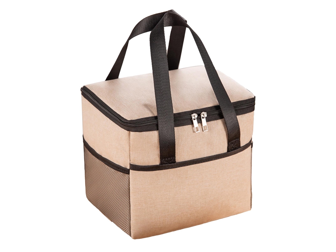 Bolsa térmica para almoço isolada Oxford com zíper duplo e bolsos laterais bege S/MARCA