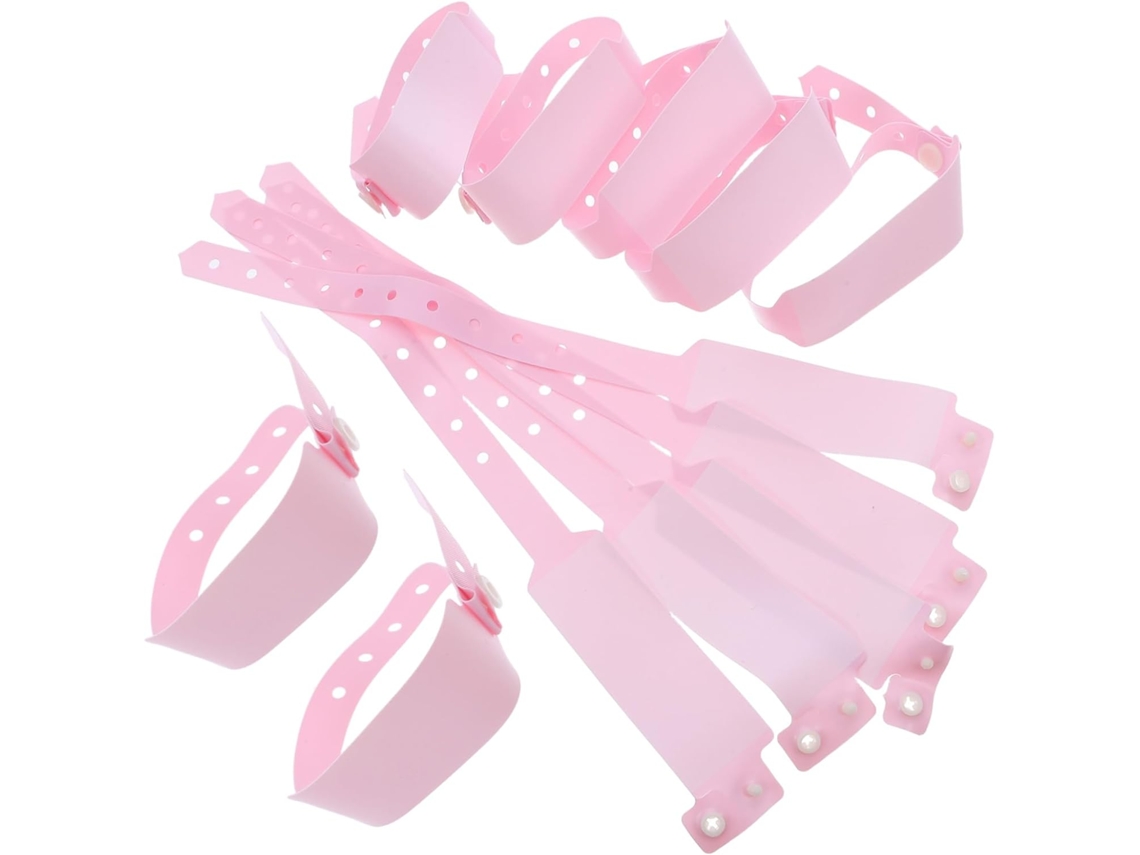 Pulseiras de identificação médica Hemobllo em PVC rosa, pacote com 100 unidades, para escrita e reconhecimento rápidos.