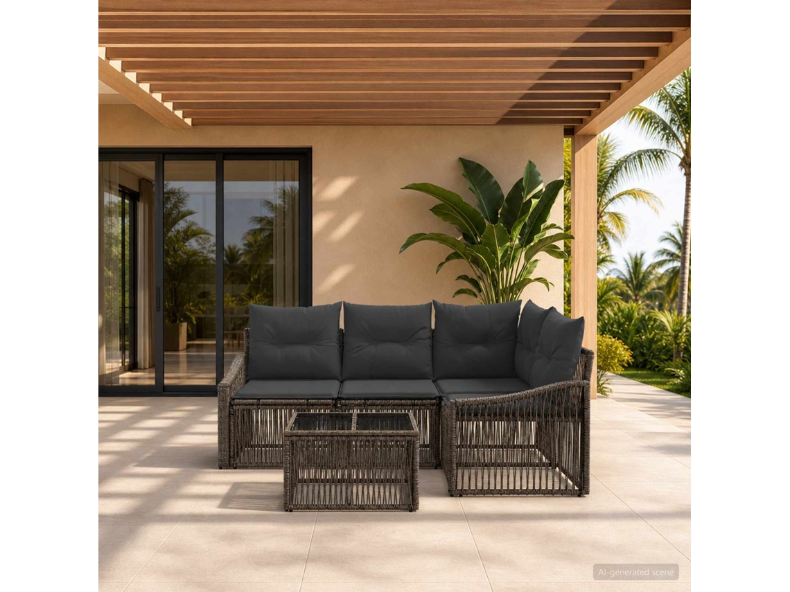 Vidaxl Conjunto De Sofá De Jardim 5 Pcs Cinzento Vime Pe