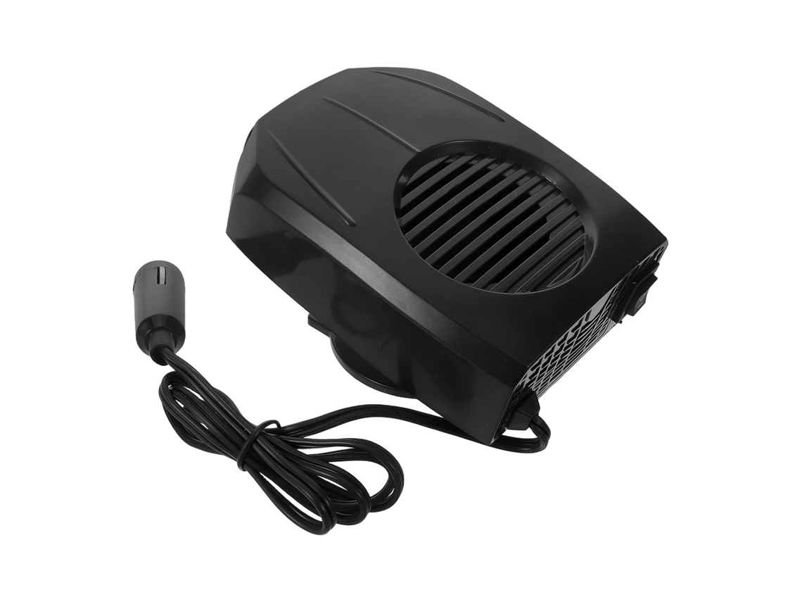 Aquecedor de carro 12V, preto, com desparafusador de para-brisa e velocidade dupla ajustável.