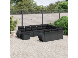 Vidaxl 11 Pcs Conjunto Sofás De Jardim C/ Almofadões Vime Pe Preto