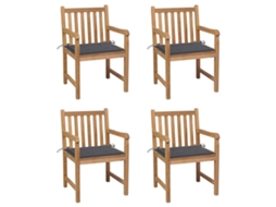 Vidaxl Cadeiras De Jardim C/ Almofadões Antracite 4 Pcs Teca Maciça