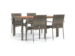 Maison Exclusive - 5 Pcs Conjunto De Jantar P/ Jardim C/ Almofadões Vime Pe Cinza