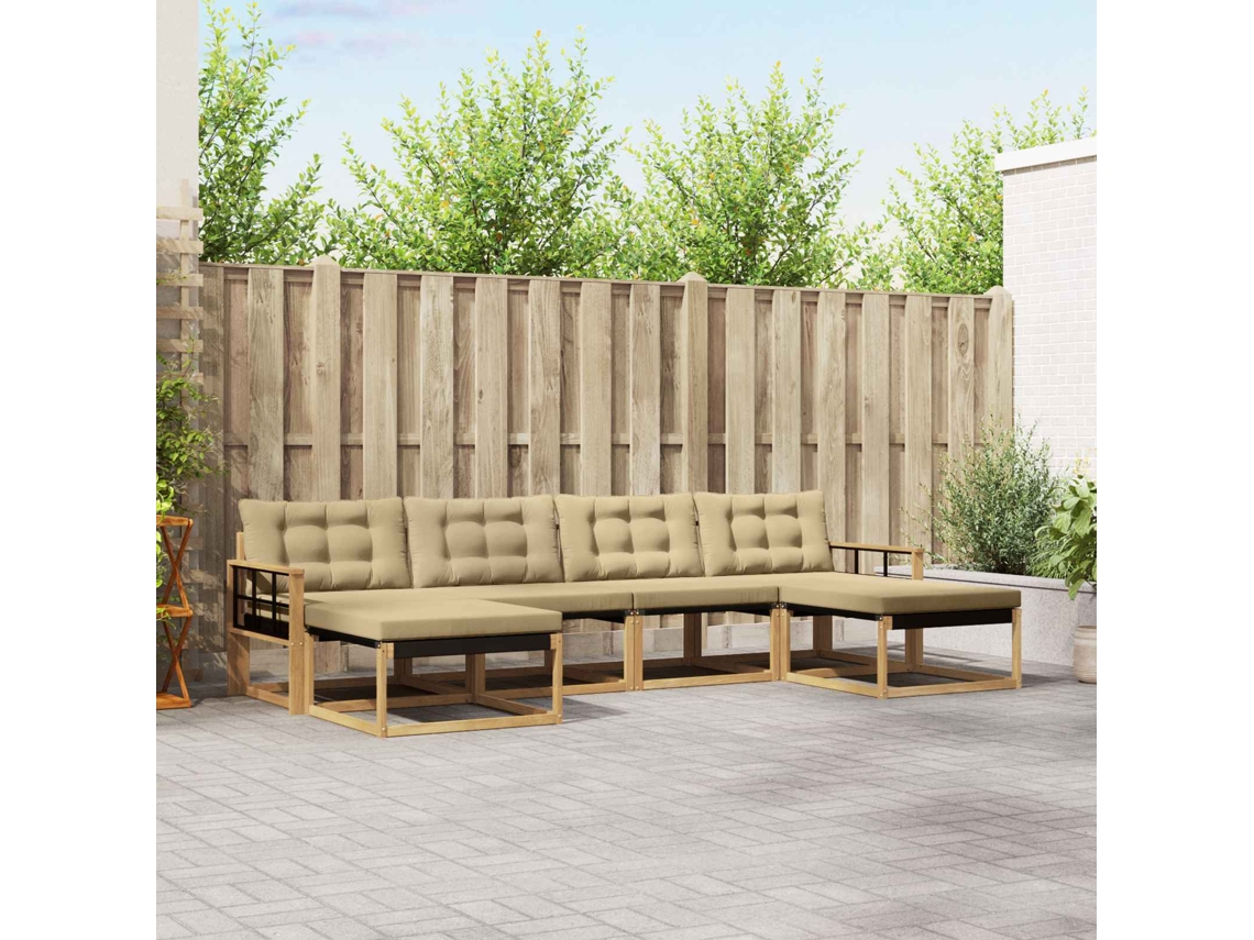 Vidaxl Conjunto De Sofás Para Exterior 6 Unid. Branco E Bege