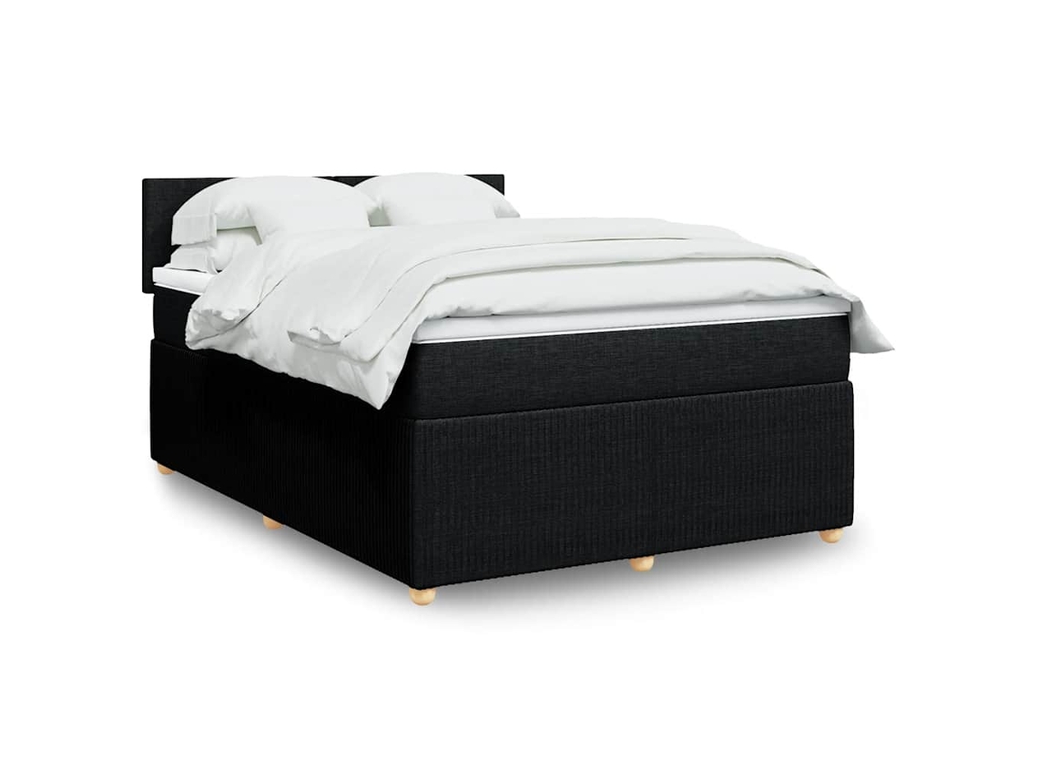 Cama Com Molas/colchão 140x190 Cm Tecido Preto