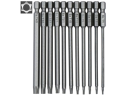 Conjunto De 11 Pontas Torx Longas Para Chaves Fenda E Furadeiras - Magnéticas Encaixe Hexagonal 1/4" Tamanhos T6 A T40 Compriment -aquaforge