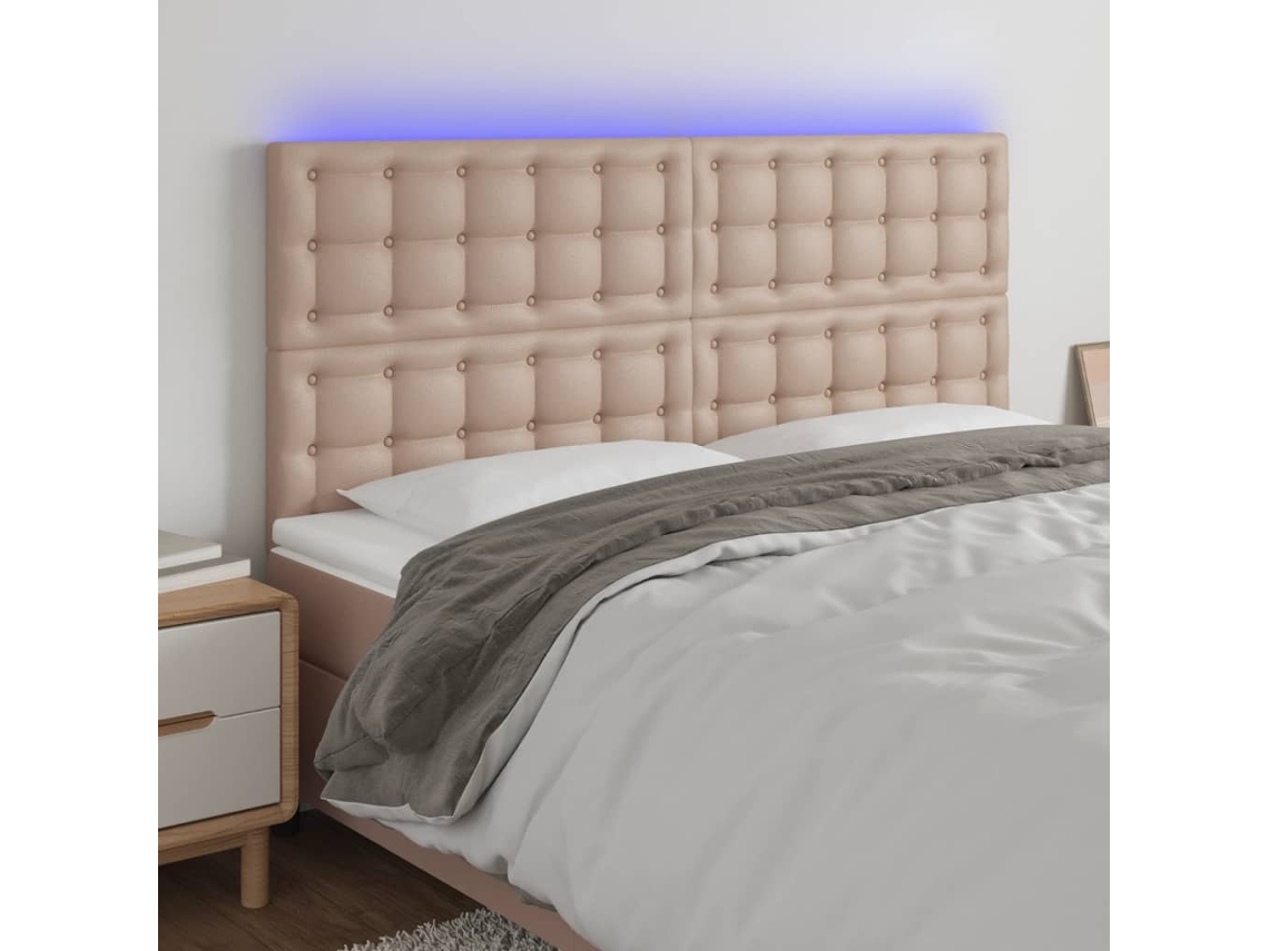 Vidaxl Cabeceira Cama C/ Led Couro Artif. 160x5x118/128 Cm Cappuccino