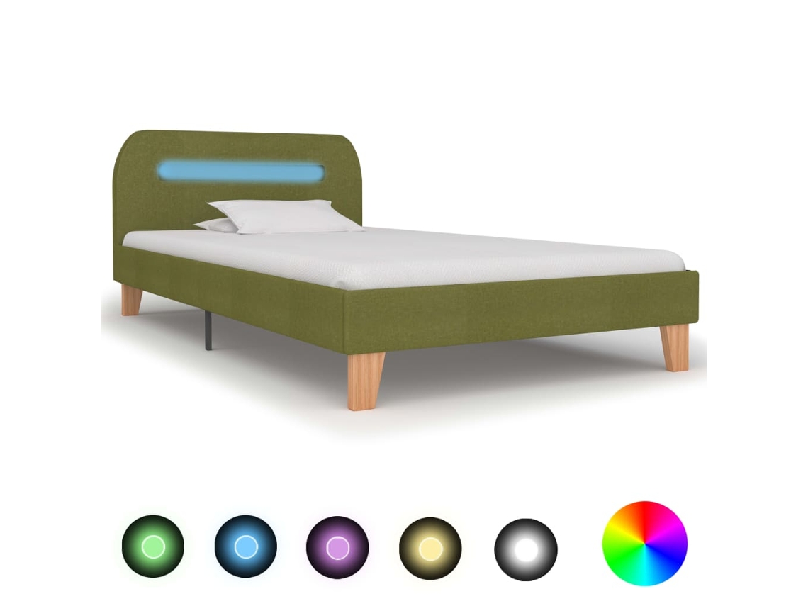 Vidaxl Estrutura De Cama Com Led Em Tecido 90x200 Cm Verde