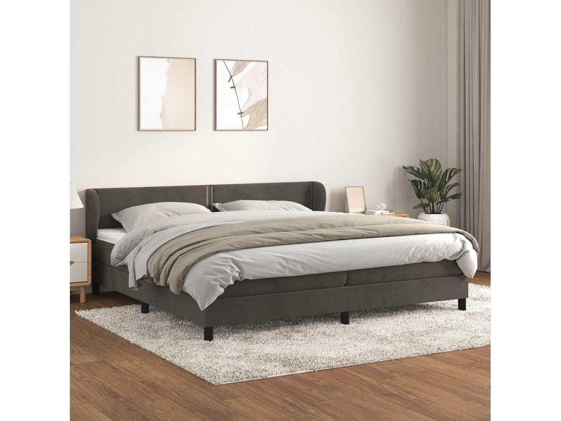 Vidaxl Cama Com Molas/colchão 200x200 Cm Veludo Cinzento-escuro