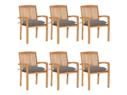 Vidaxl Cadeiras De Jardim Empiháveis C/ Almofadões 6 Pcs Teca Maciça