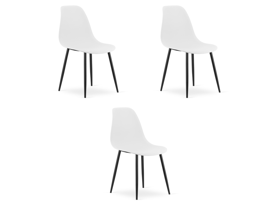 Cadeira De Jantar Conjunto De 3 Peças Kaleo Assento Branco, Pernas Pretas, Assento Ergonômico, Pés Niveladores Ajustáveis
