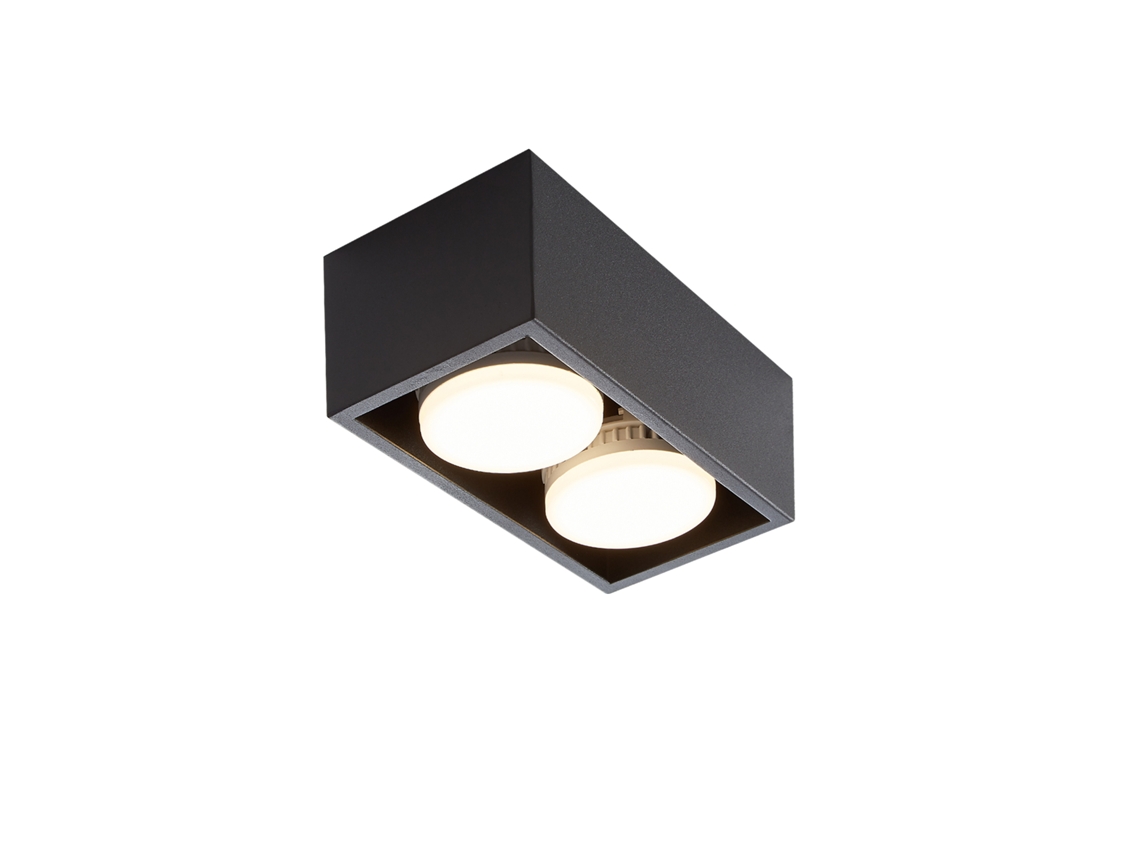 2 Spots de Teto Pretos de Superfície com Luz Moderna Ajustável Branca Quente 2X5W Gx53 Plano Quadrado para Cozinha Sala de Estar NETTLIFE