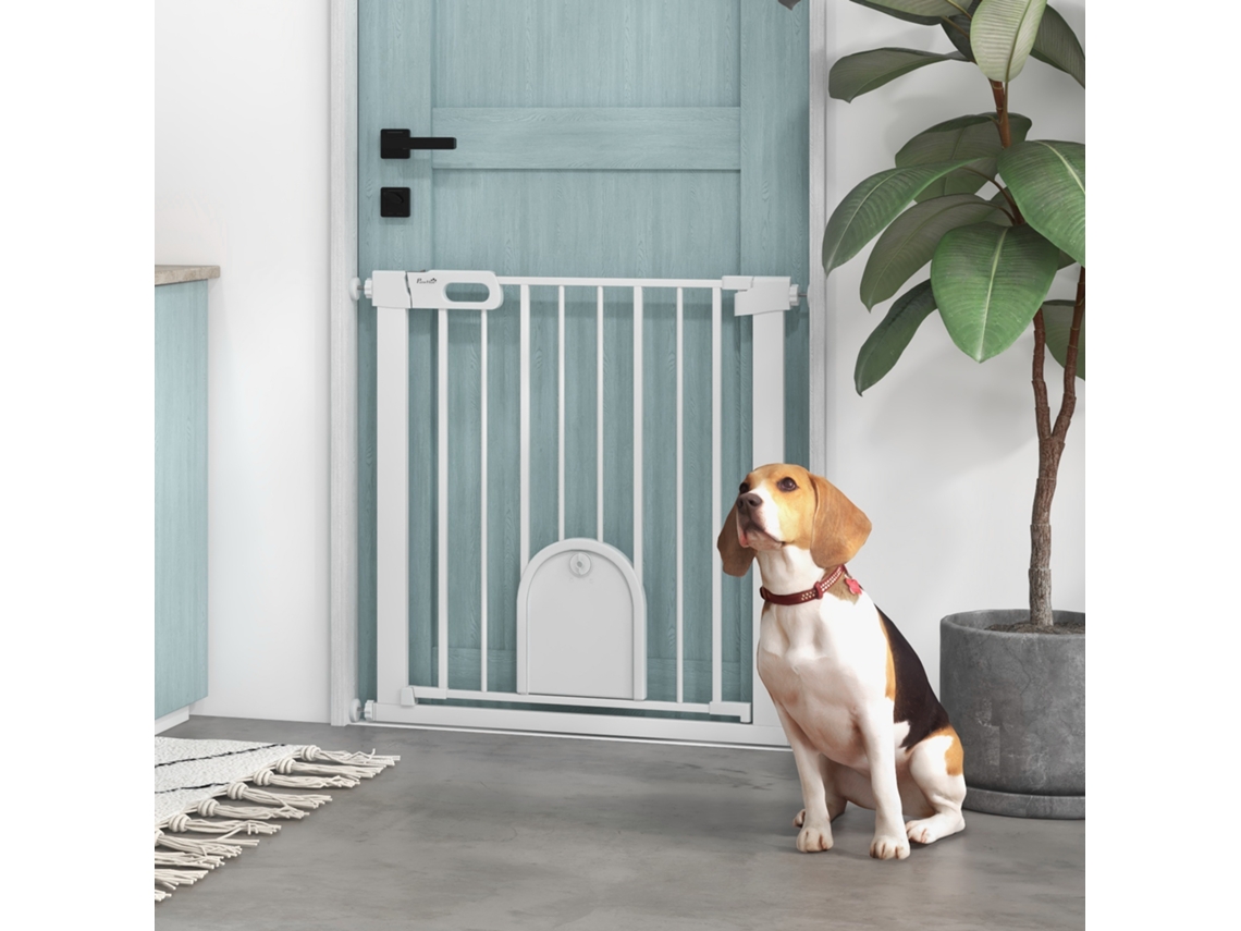 Porta De Segurança Para Animais Com Fechamento Automático E Trava Dupla, Em Aço Branco