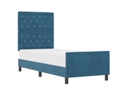 Cama De Solteiro | Camas Para Quarto | Cama Box Com Cabeceira Azul Escuro 80 X 200 Cm Veludo