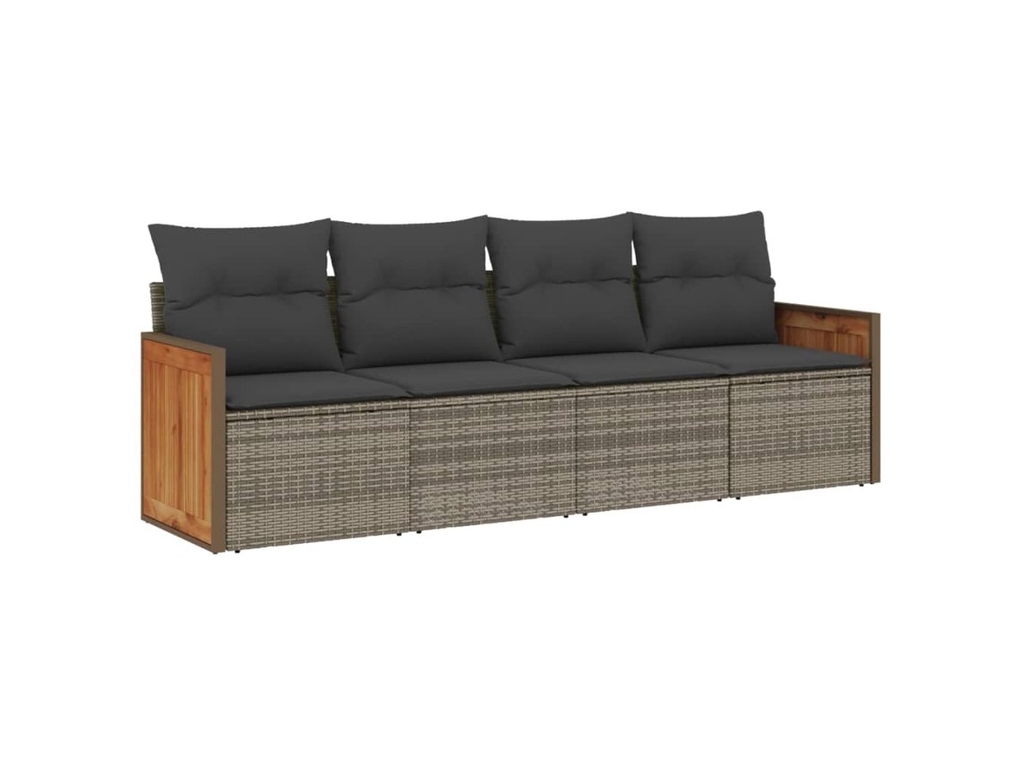 Conjunto de 4 Sofás de Jardim com Almofadões Vime Pe Cinzento MAISON EXCLUSIVE (4 pcs)