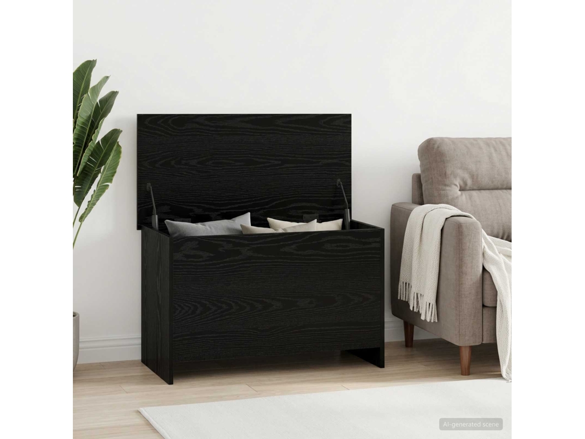 Vidaxl Baú De Armazenamento Carvalho Preto 80 X 40 X 50 Cm