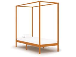 Vidaxl Estrutura De Cama Com Toldo 90x200 Cm Pinho Maciço Castanho Mel