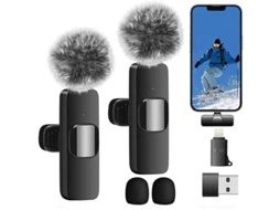 Microfone de lapela sem fio para Android/PC, pacote com 2 mini microfones com cancelamento de ruído Panoona