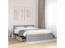 Vidaxl Estrutura De Cama C/ Cabeceira Derivados Madeira Cinza Sonoma
