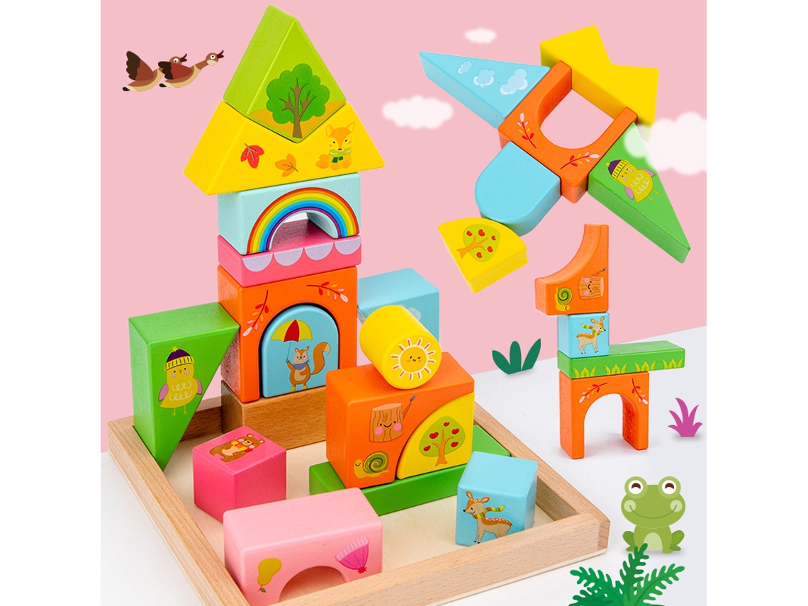 Conjunto De Blocos De Construção Grandes Em Madeira Brinquedos Educativos De Empilhar Para Crianças Em Idade Pré-escolar Hexinyigjly