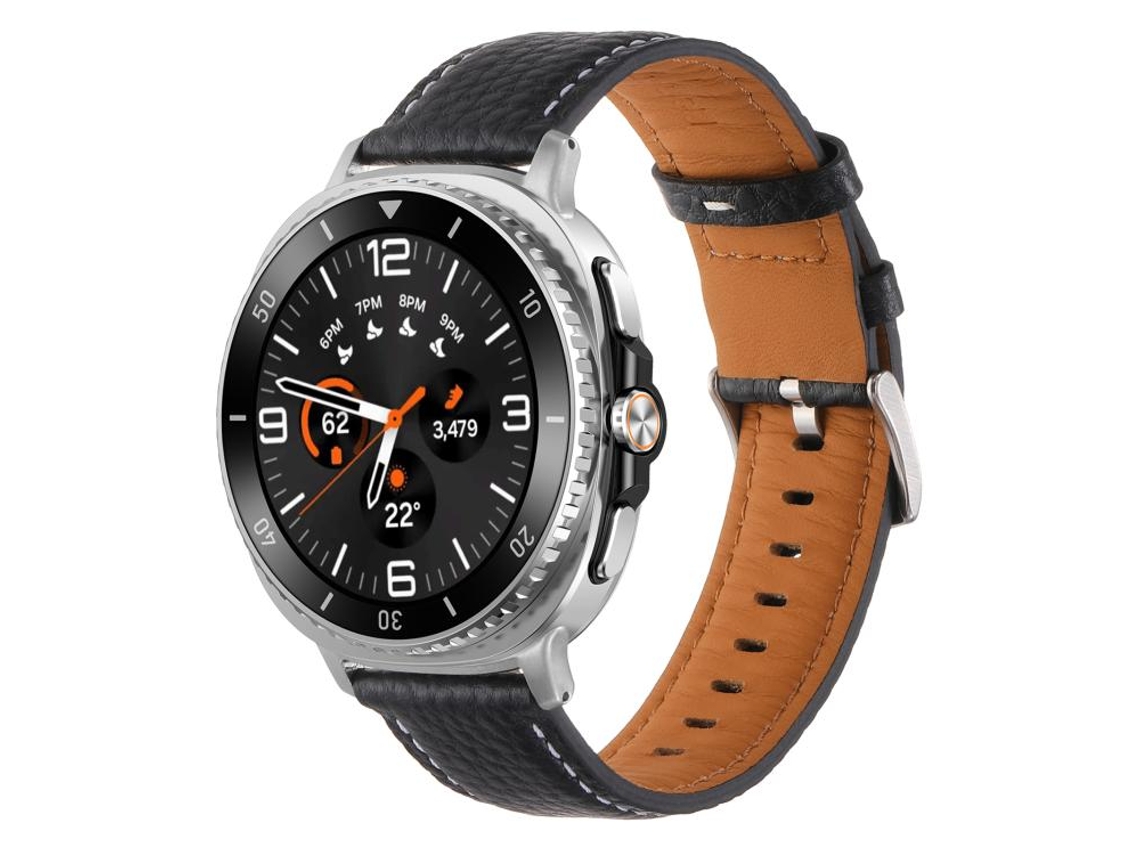 Bracelete Para Samsung Galaxy Watch 8 / 8 Classic - Couro Genuíno Com Textura De Lichia - Preta