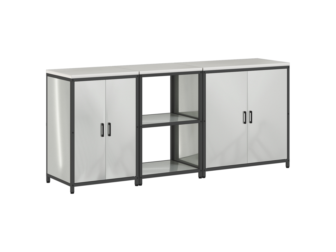 Conjunto 3 Armário De Cozinha Vidaxl Prateado Aço (210 X 50 X 92 Cm)