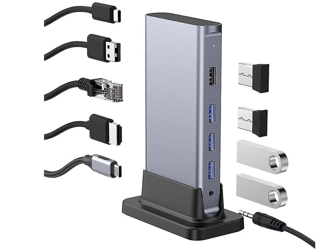Docking Station Usb C 100w Alimentação, Hdmi 4k, Gigabit Ethernet, Usb 3.0/2.0, Compatível Macbook Pro 2020 2016 Etc Cinza Bestvite