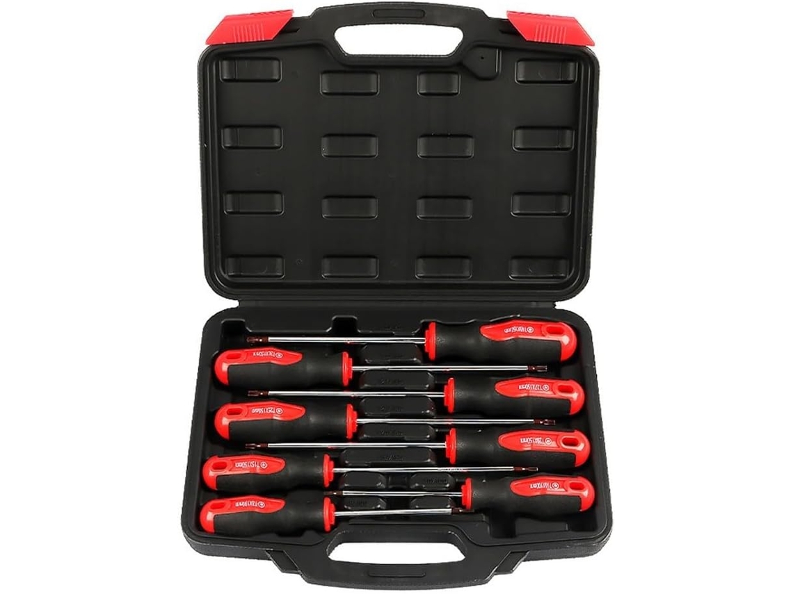 Conjunto De 8 Chaves De Fenda Torx Magnéticas Extra Longas Em Metal, Tamanhos T8 E T40.
