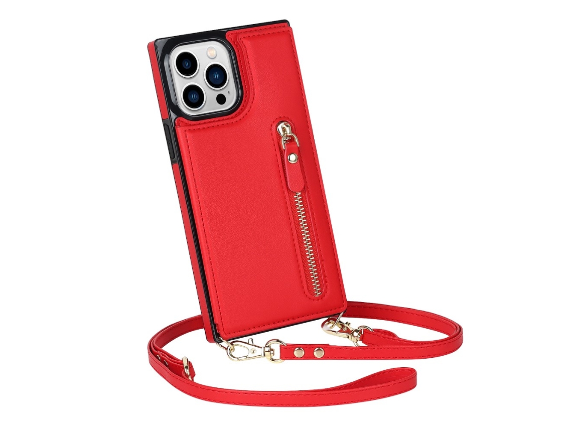 Capa Quedas Pega Inch Para Iphone 13 Pro Max Pele Sintética Anti-choque Vermelho