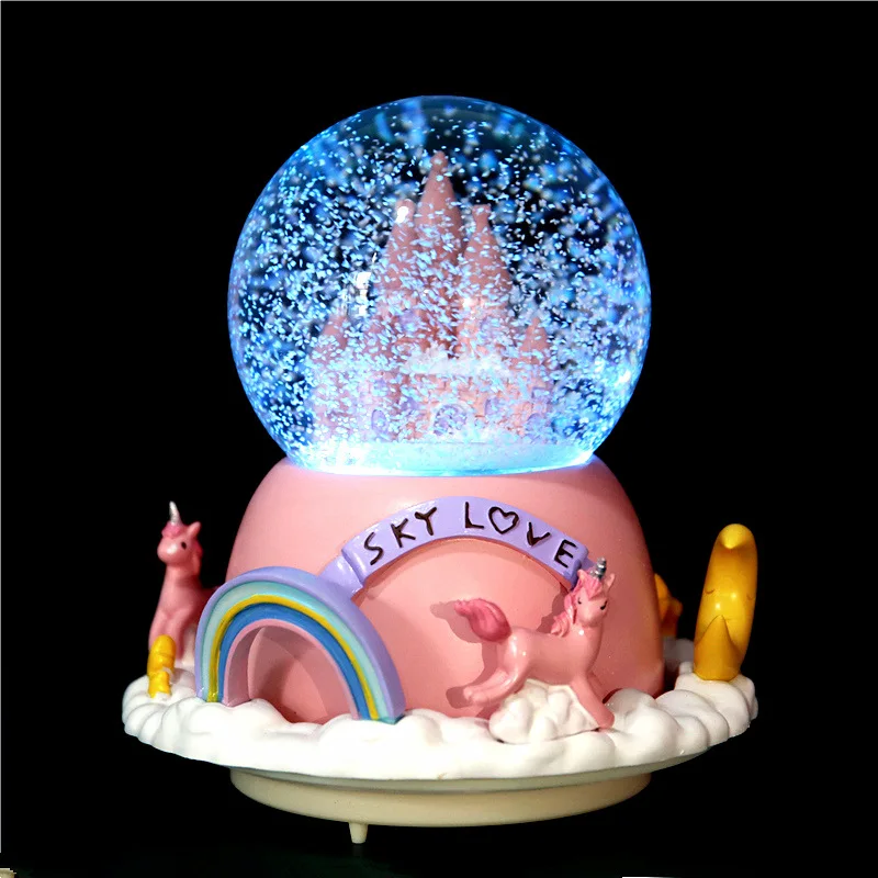 Castelo Bola de Cristal Floco de Neve Luminoso Alto falante Decoração para Quarto de Menina MDUG (estilo 4)
